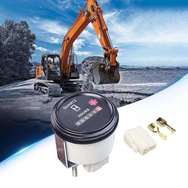 Flylin عداد ساعات كواتز AC/DC 12-36V، عداد ساعات دائري مع أطراف توصيل، عداد ساعات بحري للقوارب للسيارات ATV UTV الثلجية والجرارات والمولدات - Image 2